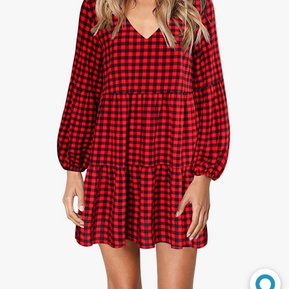 FOWSMON Tunic Dress Cute Printed V Neck NWOT Casual Swing Ruffle Dress M